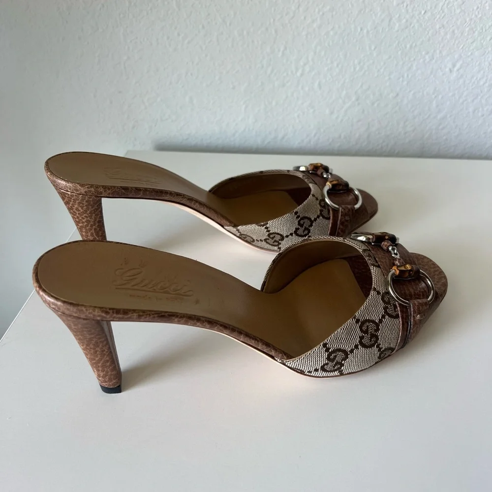 Gucci Brown Kitten Heel Shoes with Bow Detail - Picture 6 of 10